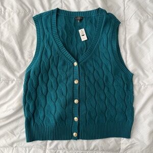 NWT Talbots Cable Knit V-Neck Sweater Vest Women’s XL Teal Blue Academia Preppy